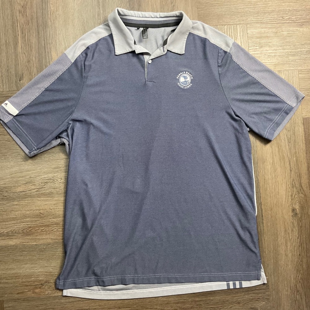 Adidas Aeroready Polo Shirt Mens XL Blue Gray Pebble Beach Golf Links Striped